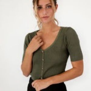 Emma Top - Olive Half Sleeve Henley Top
